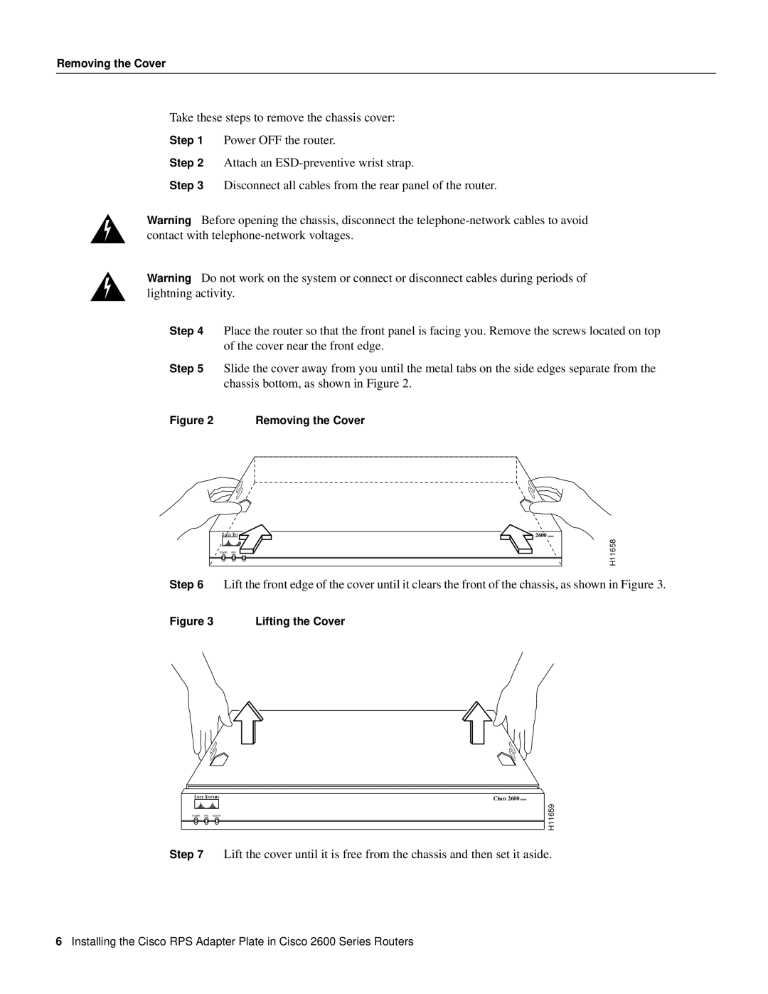 Cisco Systems 2600 Series manual Lifting the Cover 