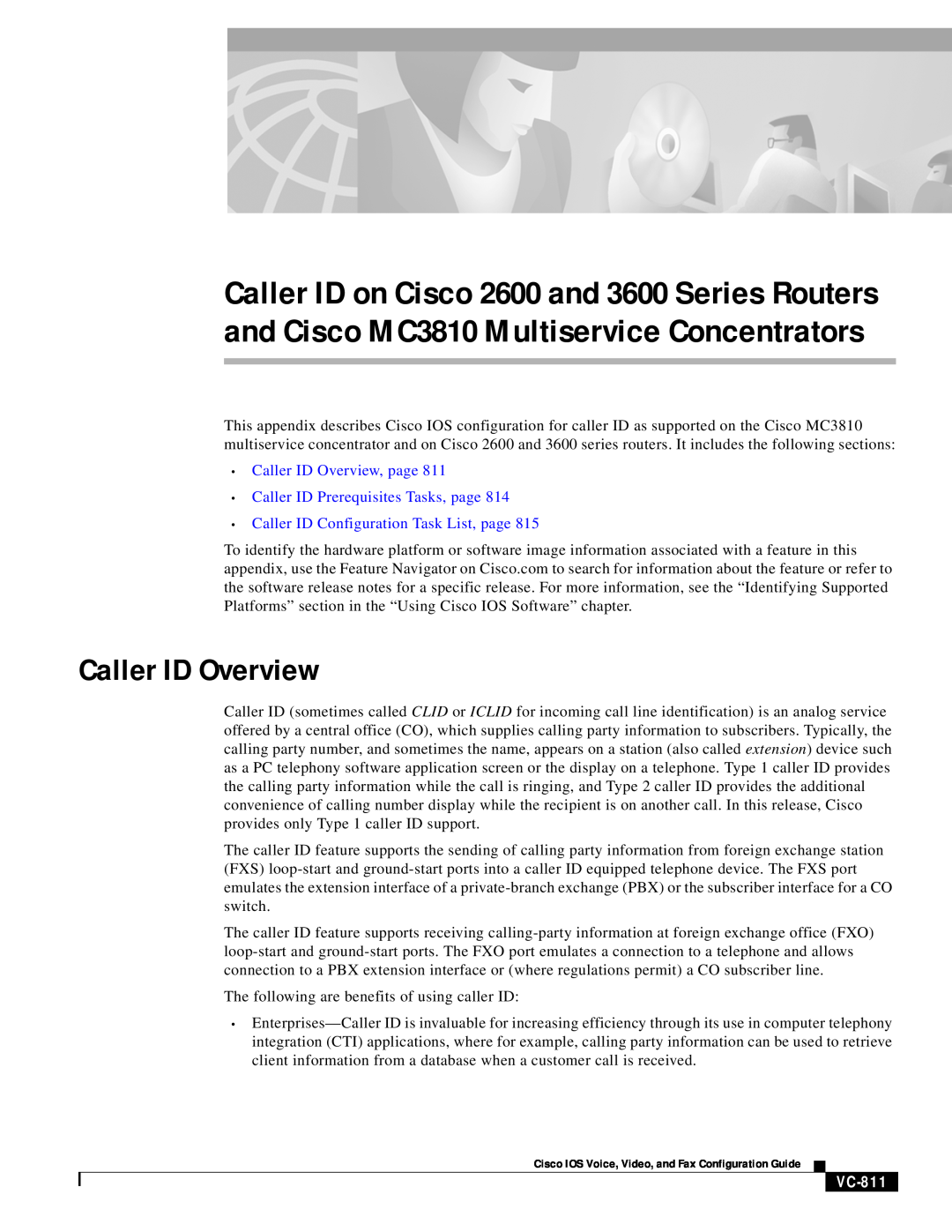 Cisco Systems 2600 appendix VC-811, Caller ID Overview, page Caller ID Prerequisites Tasks, page 