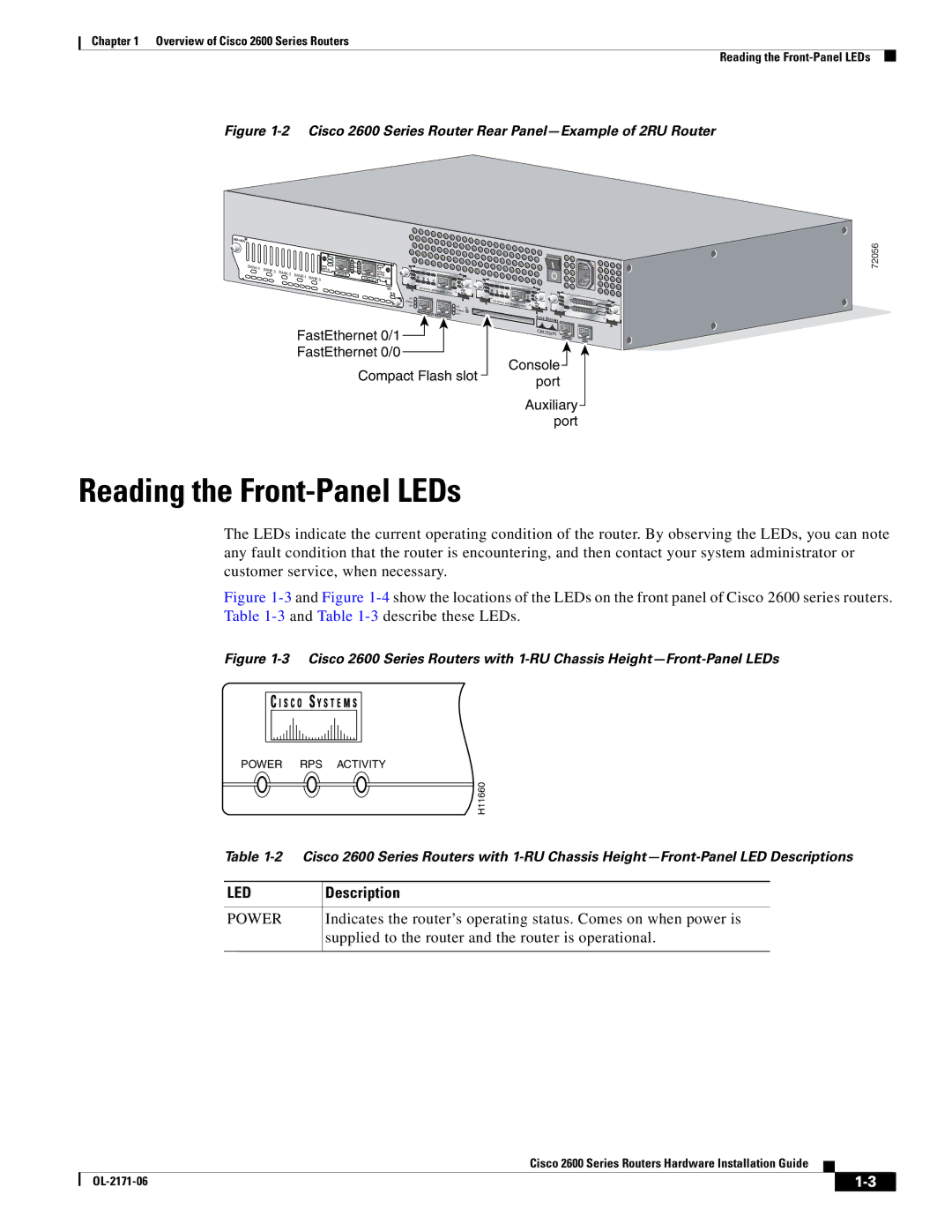 Cisco Systems 2600 manual Reading the Front-Panel LEDs, Power 