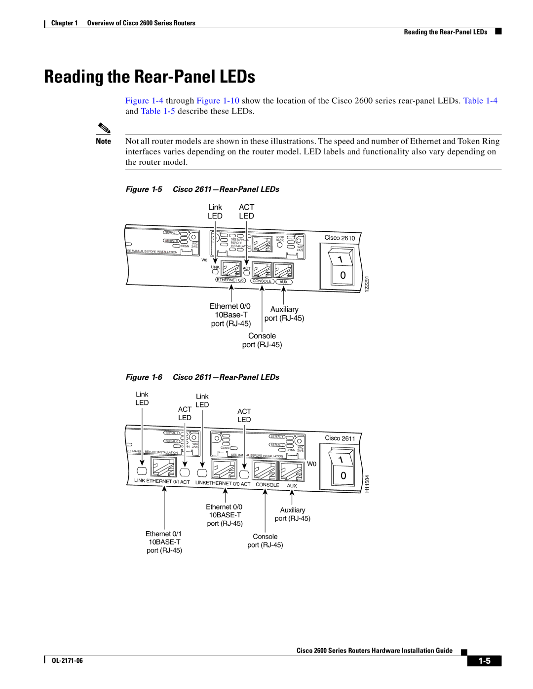 Cisco Systems 2600 manual Reading the Rear-Panel LEDs, Act 