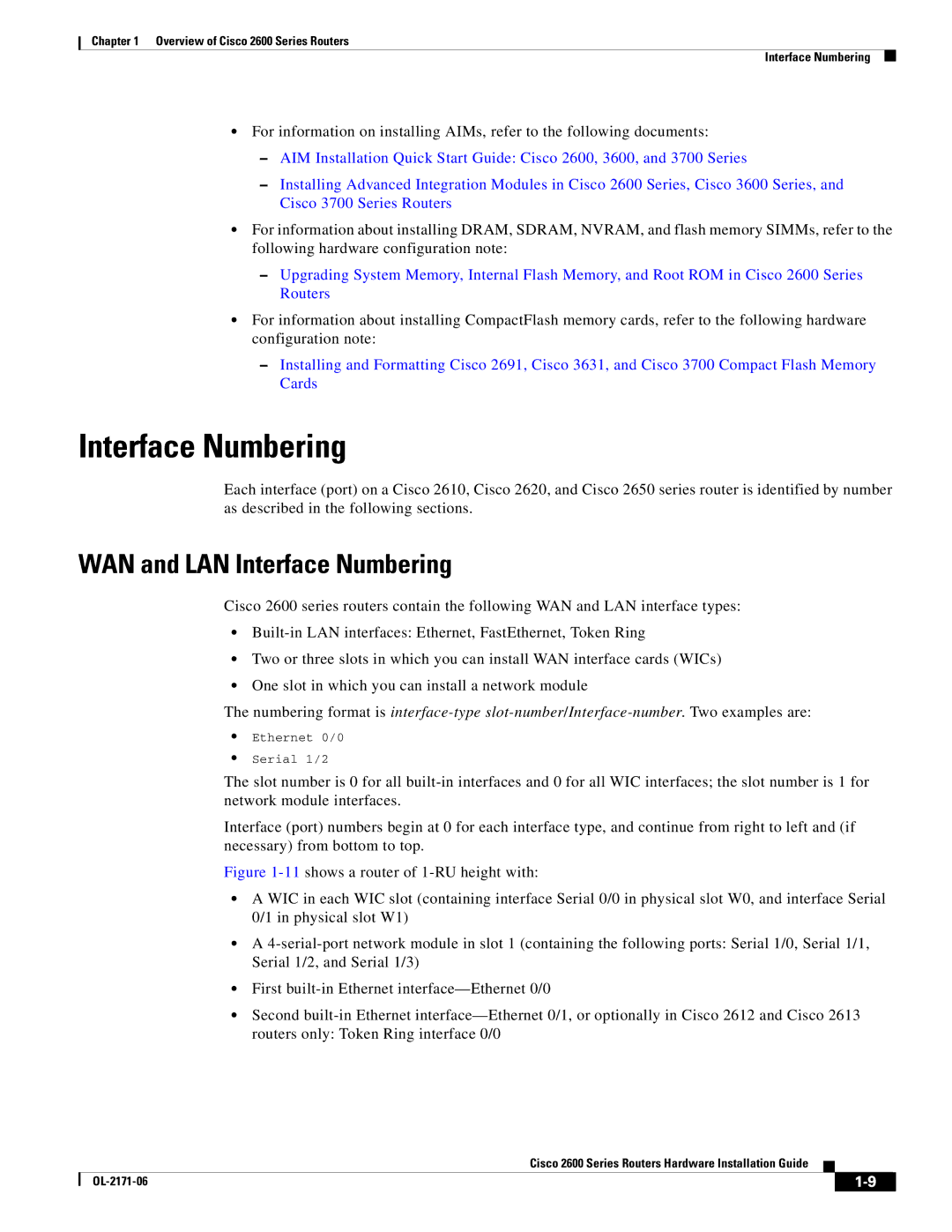 Cisco Systems 2600 manual WAN and LAN Interface Numbering 