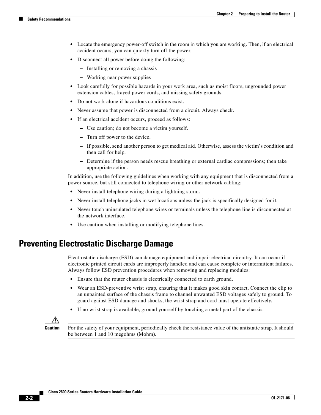 Cisco Systems 2600 manual Preventing Electrostatic Discharge Damage 