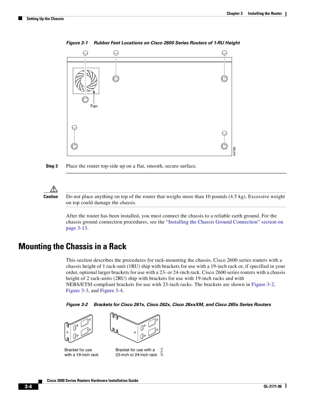 Cisco Systems 2600 manual Mounting the Chassis in a Rack 