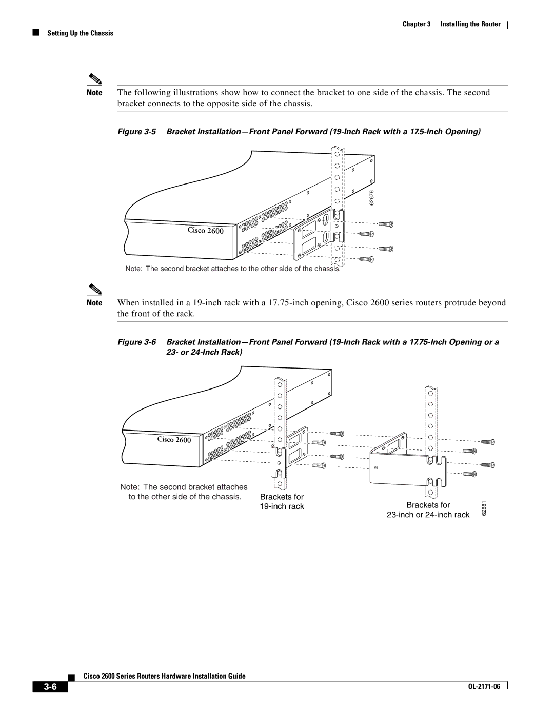 Cisco Systems 2600 manual To the other side of the chassis. Brackets for 19-inch rack 