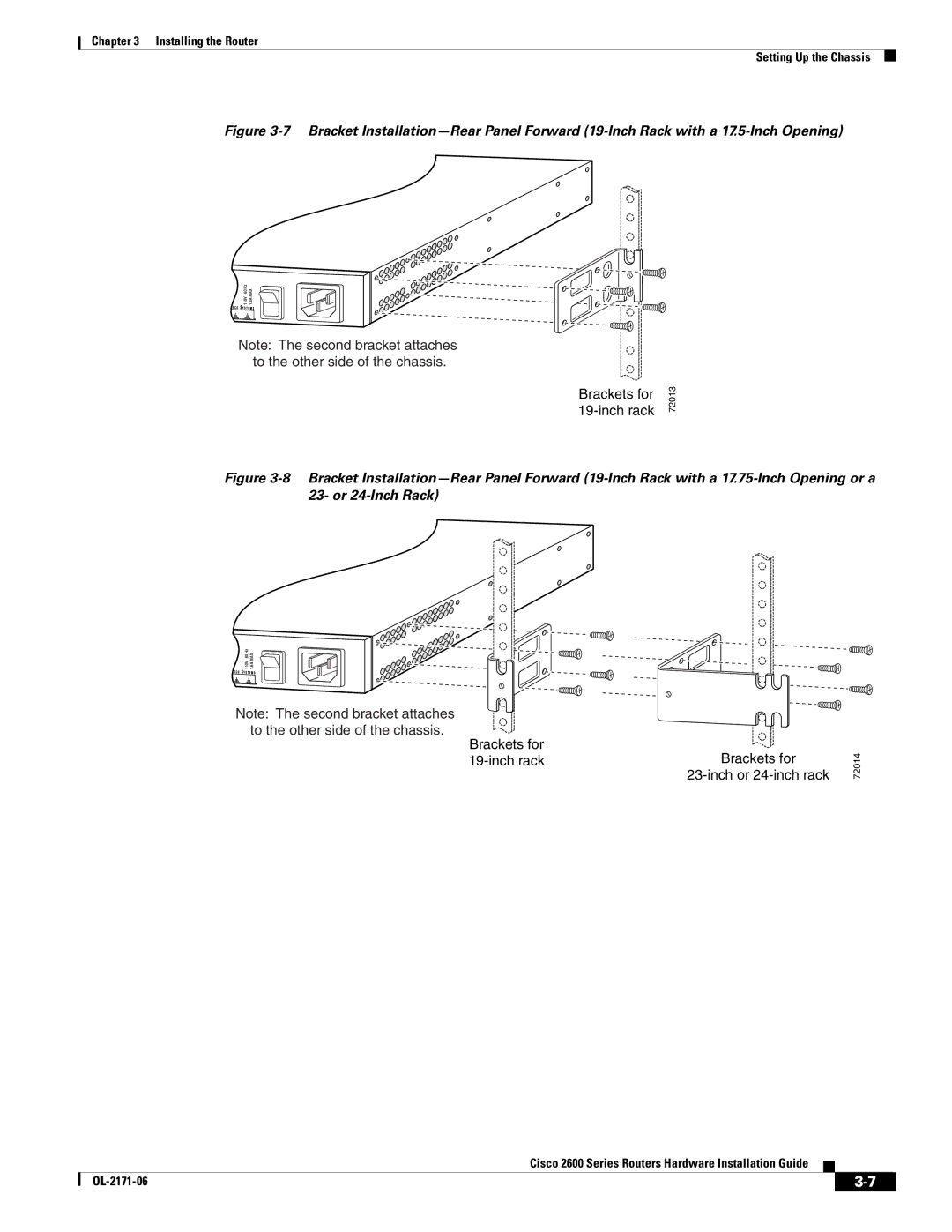 Cisco Systems 2600 manual Brackets for 19-inch rack 