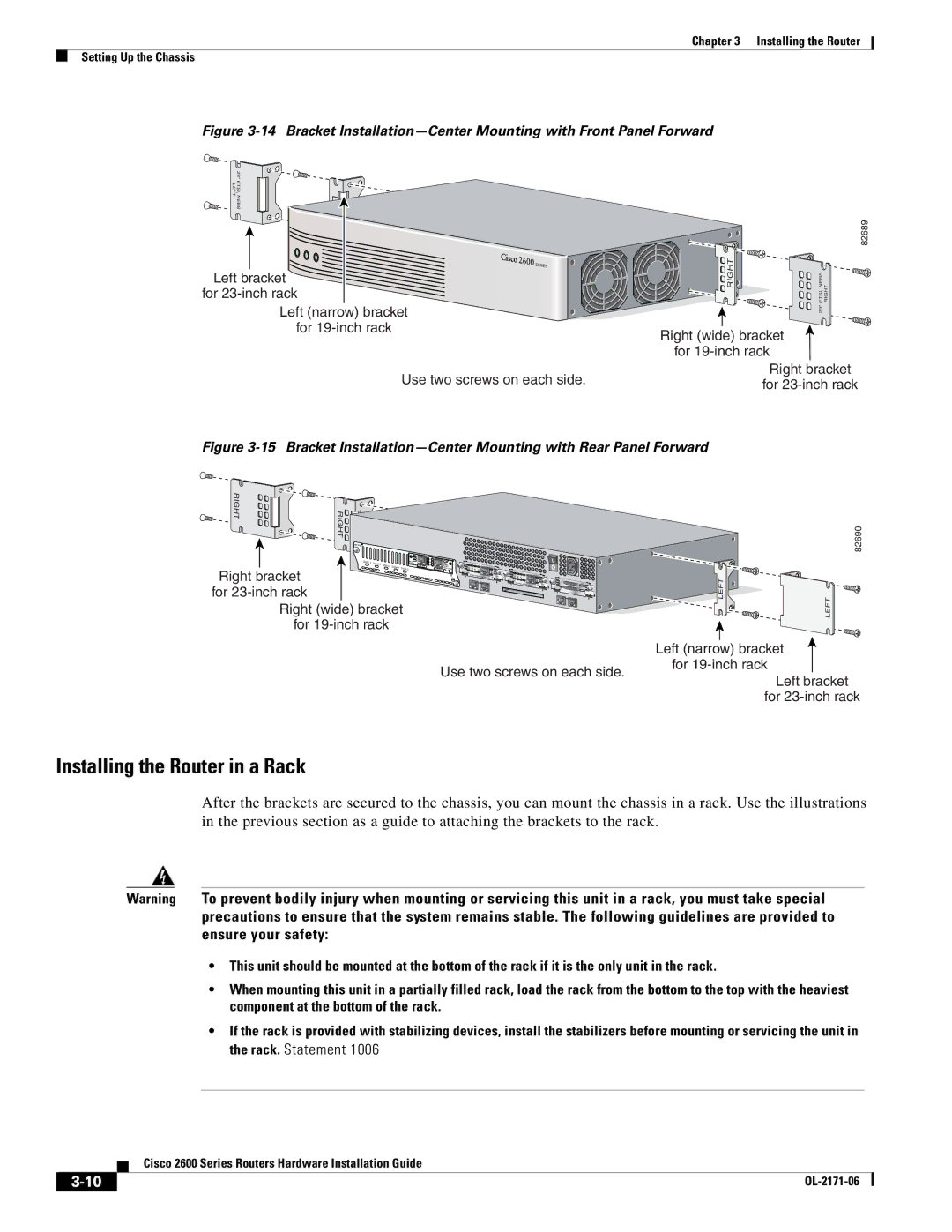 Cisco Systems 2600 manual Installing the Router in a Rack, V0 EN 