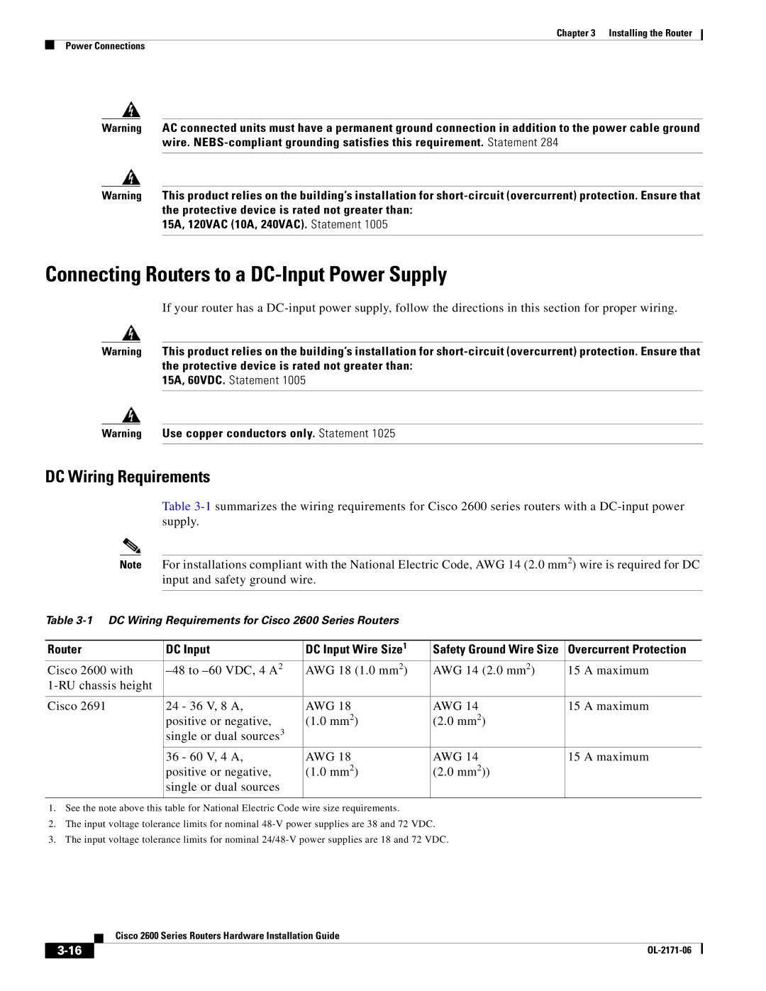 Cisco Systems 2600 manual Connecting Routers to a DC-Input Power Supply, DC Wiring Requirements 