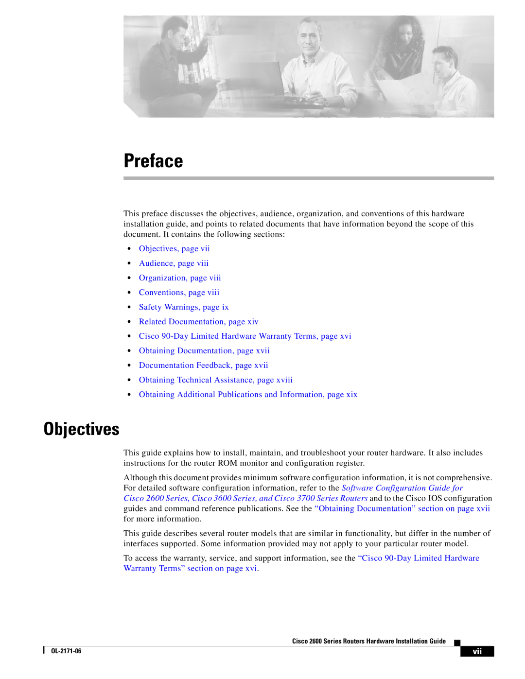 Cisco Systems 2600 manual Objectives, Vii 