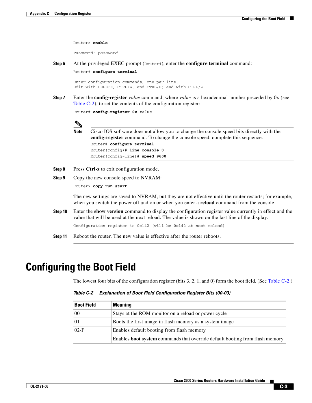 Cisco Systems 2600 manual Configuring the Boot Field, Boot Field Meaning 