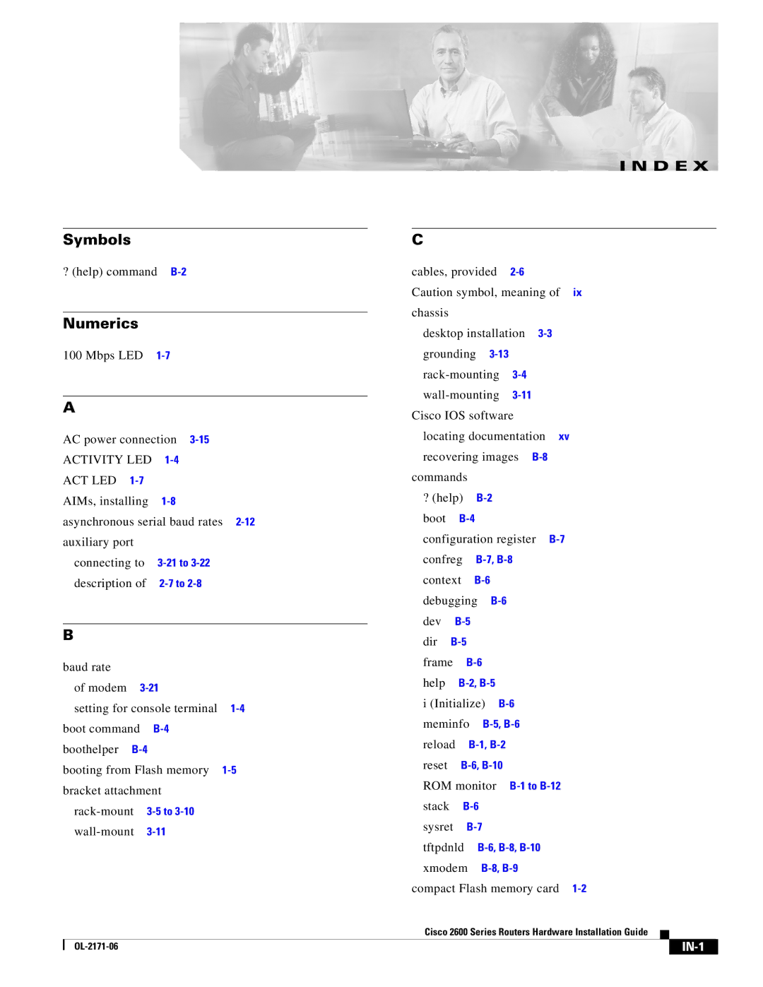 Cisco Systems 2600 manual Numerics, IN-1 