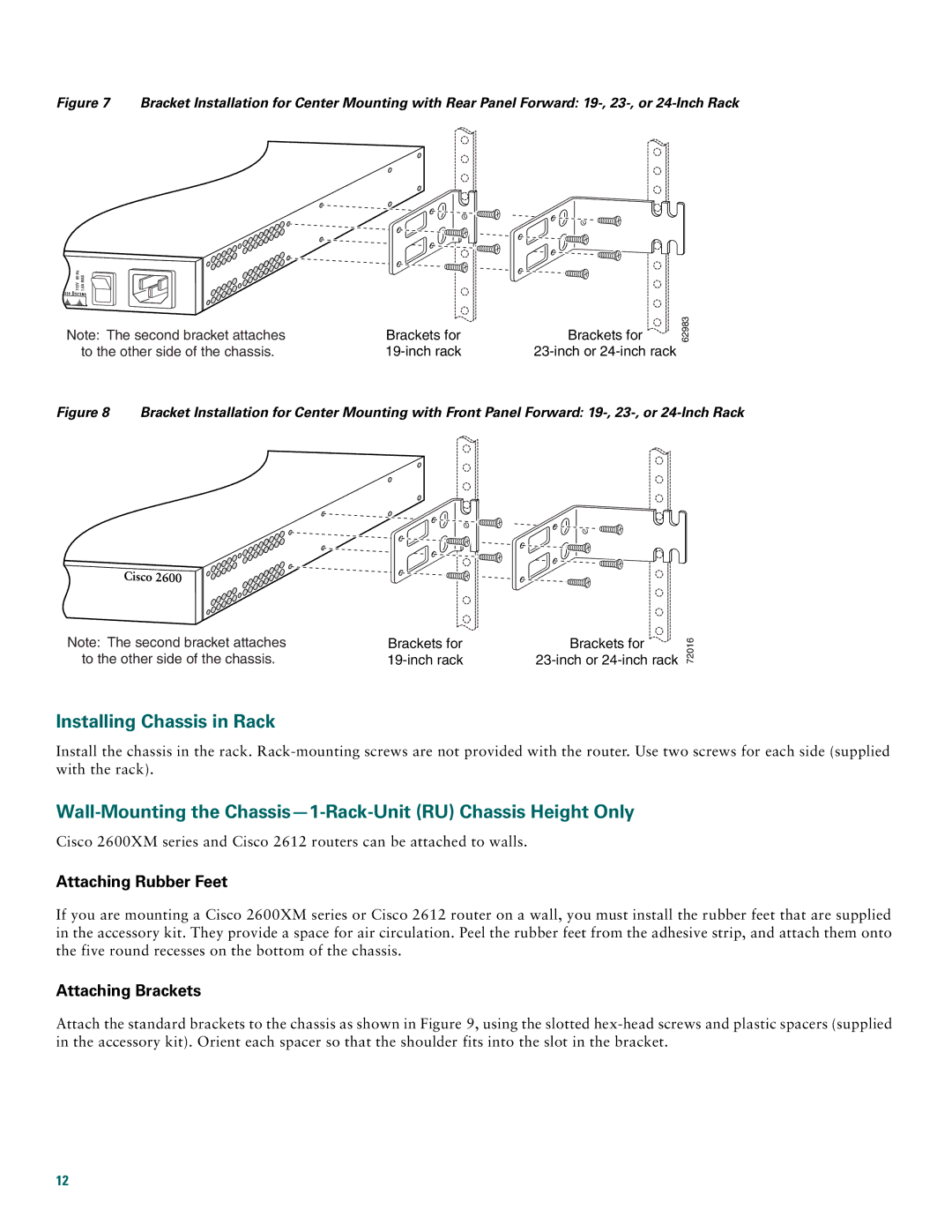 Cisco Systems 2600XM, 2612 quick start Installing Chassis in Rack, Attaching Rubber Feet 