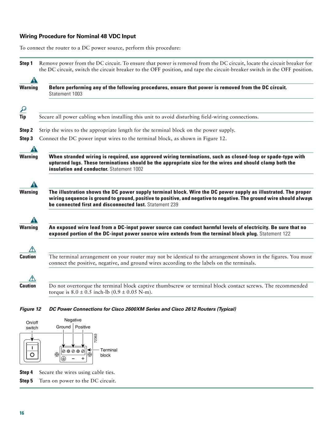 Cisco Systems 2600XM, 2612 quick start Wiring Procedure for Nominal 48 VDC Input, Step Tip 