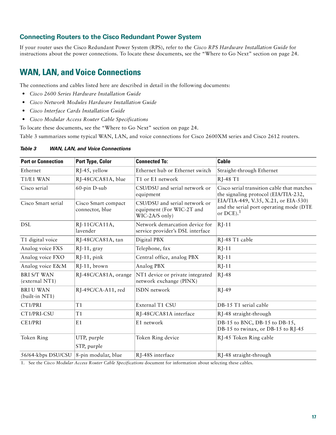 Cisco Systems 2612, 2600XM WAN, LAN, and Voice Connections, Connecting Routers to the Cisco Redundant Power System 