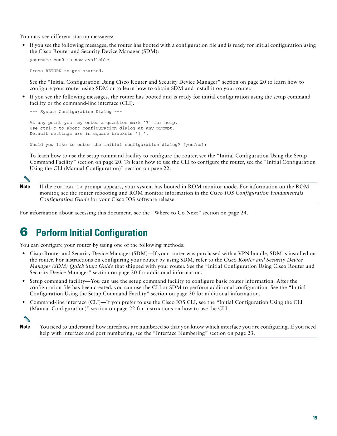 Cisco Systems 2612, 2600XM quick start Perform Initial Configuration 