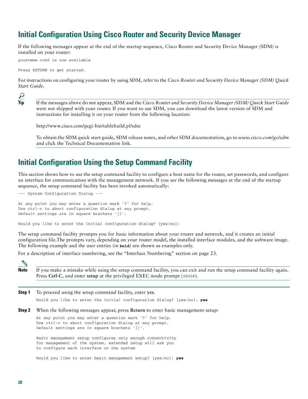 Cisco Systems 2600XM, 2612 quick start Initial Configuration Using the Setup Command Facility 