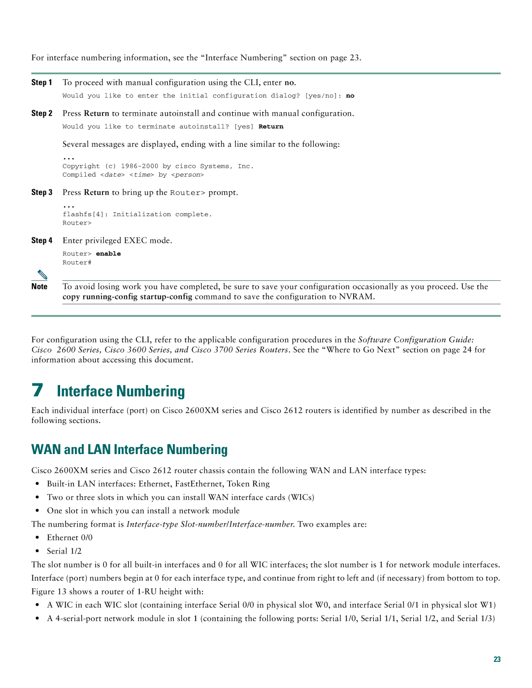 Cisco Systems 2612, 2600XM quick start WAN and LAN Interface Numbering 