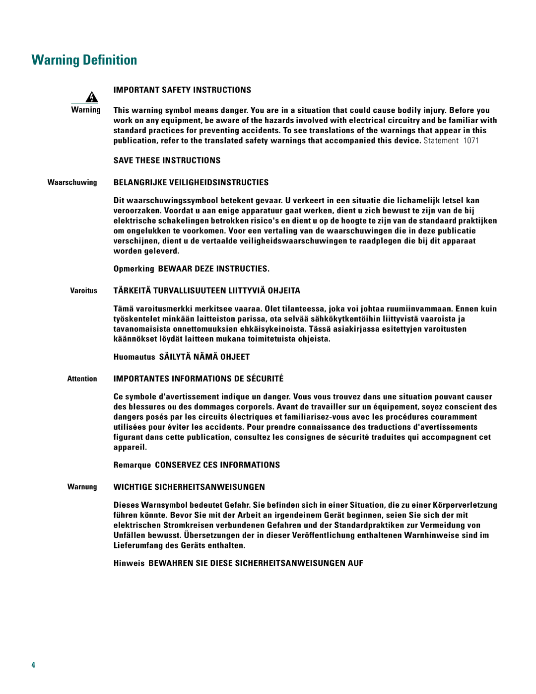 Cisco Systems 2600XM, 2612 quick start Important Safety Instructions 