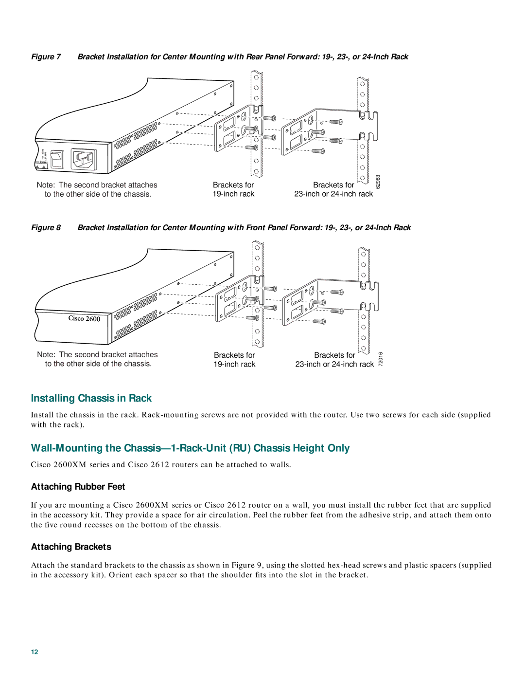 Cisco Systems 2600XM Series quick start Installing Chassis in Rack, Attaching Rubber Feet 