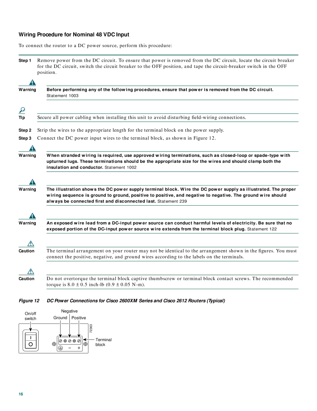 Cisco Systems 2600XM Series quick start Wiring Procedure for Nominal 48 VDC Input, Step Tip 