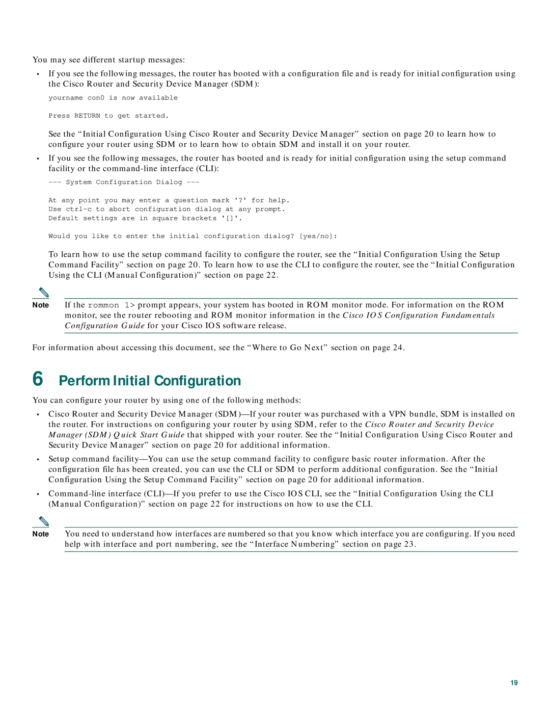 Cisco Systems 2600XM Series quick start Perform Initial Configuration 