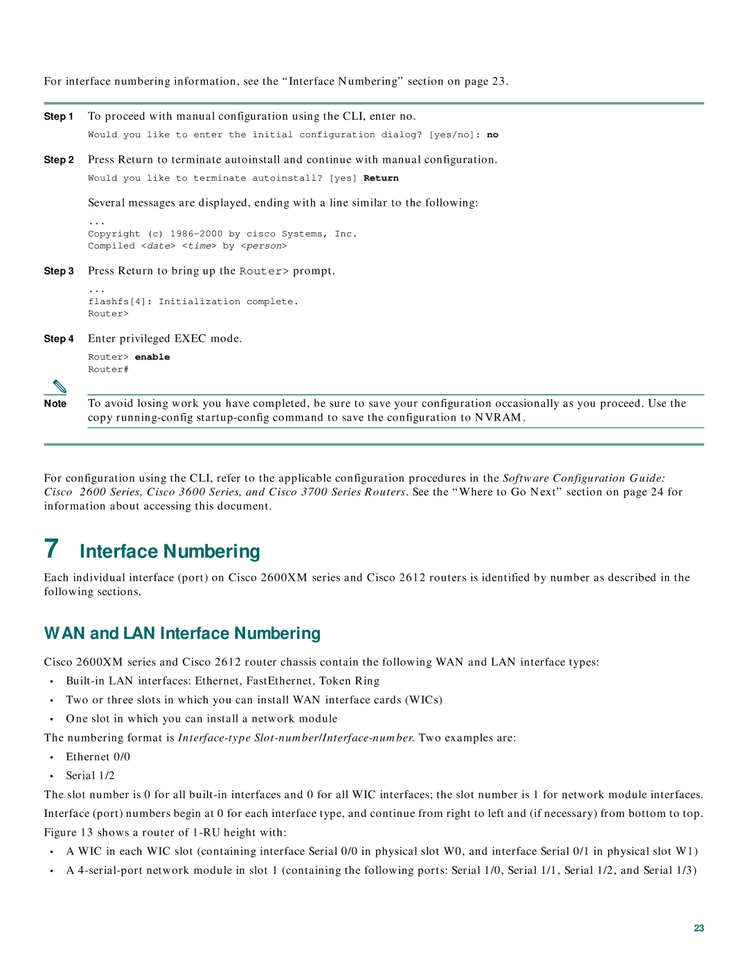 Cisco Systems 2600XM Series quick start WAN and LAN Interface Numbering 