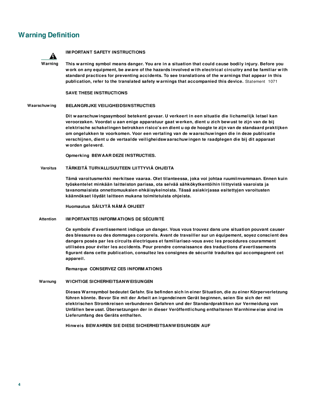 Cisco Systems 2600XM Series quick start Important Safety Instructions 