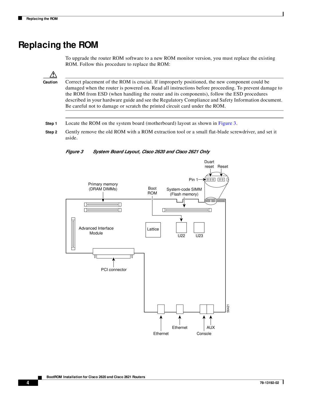 Cisco Systems manual Replacing the ROM, System Board Layout, Cisco 2620 and Cisco 2621 Only 
