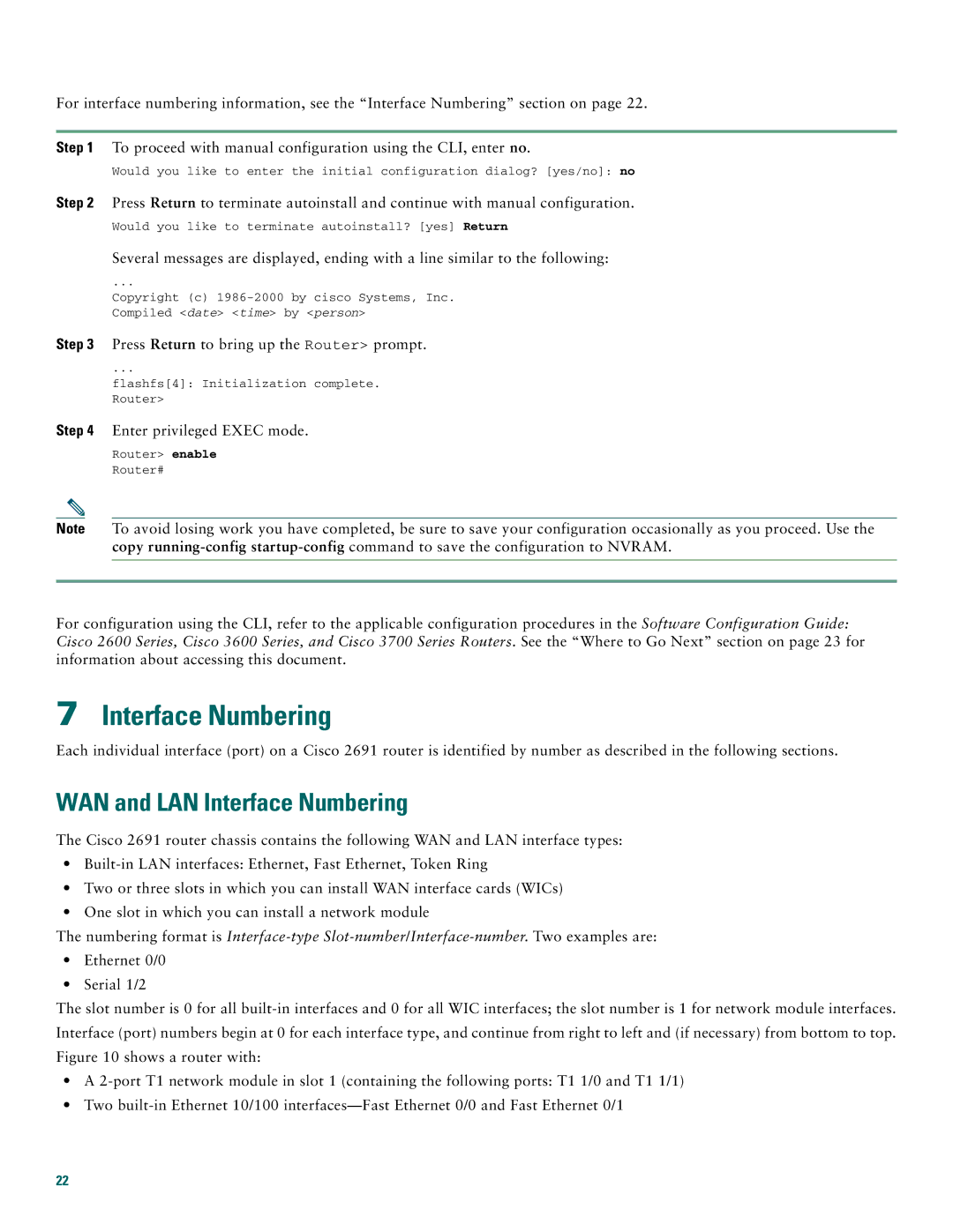 Cisco Systems 2691 quick start WAN and LAN Interface Numbering 