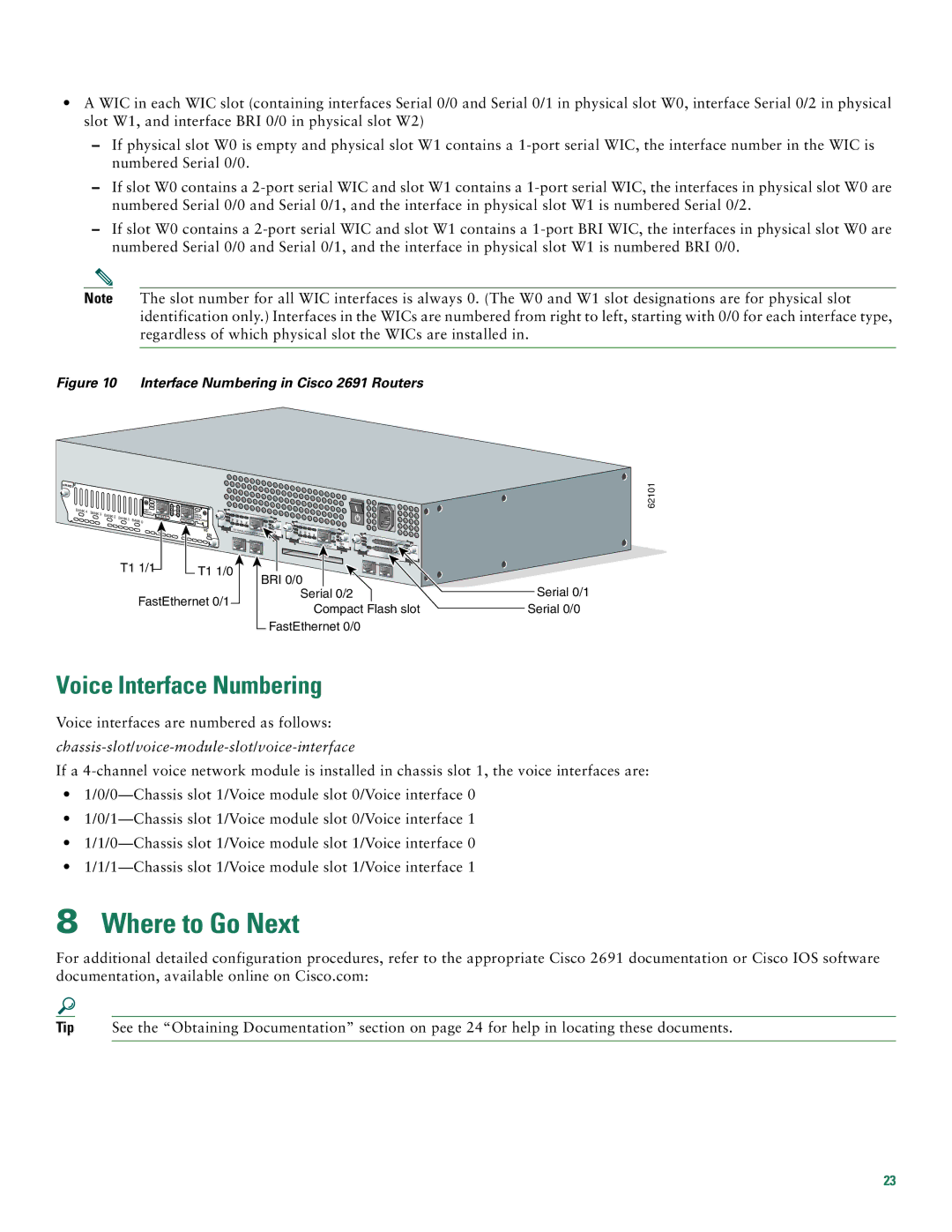 Cisco Systems 2691 quick start Where to Go Next, Voice Interface Numbering 