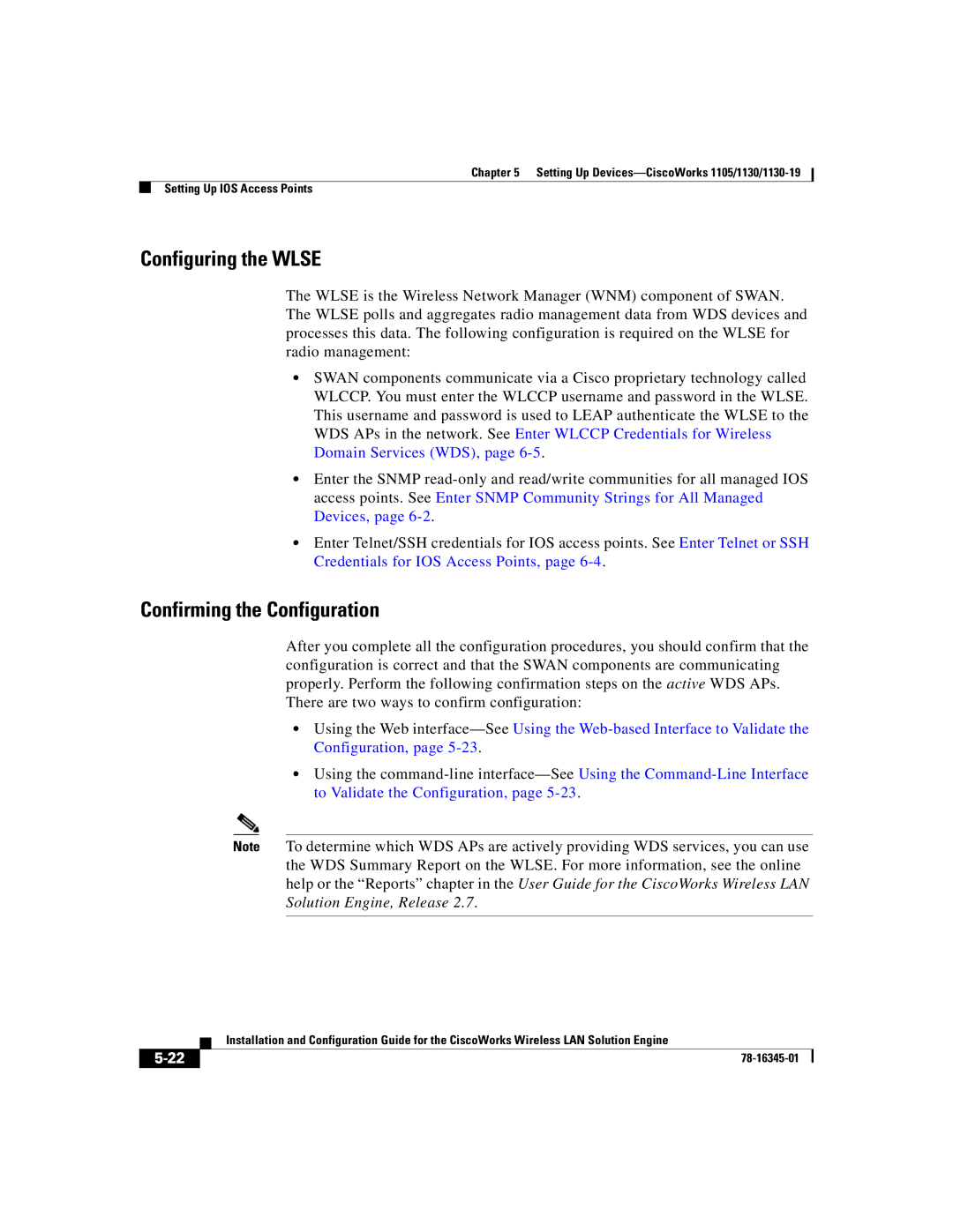 Cisco Systems 2.7 warranty Configuring the Wlse, Confirming the Configuration 