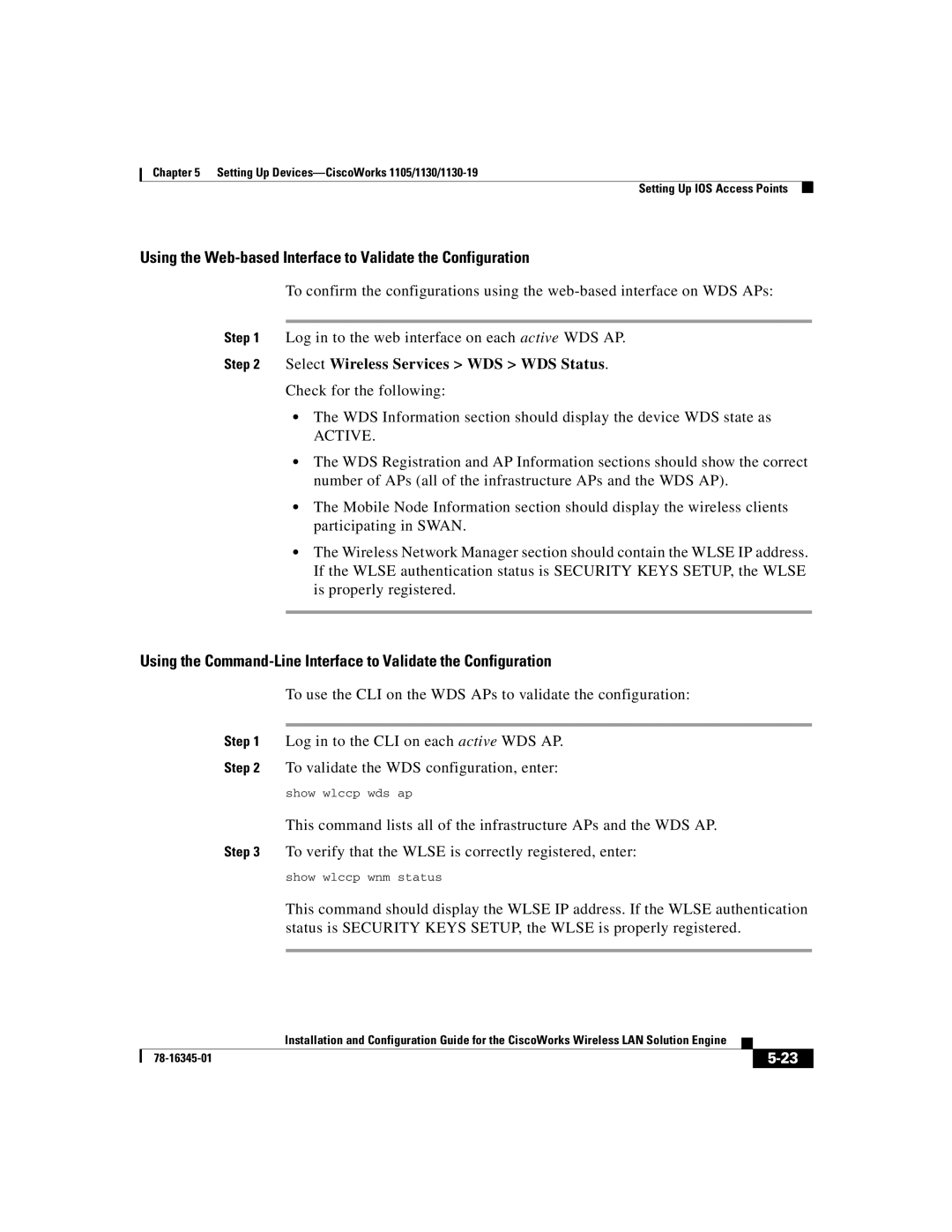 Cisco Systems 2.7 Using the Web-based Interface to Validate the Configuration, Select Wireless Services WDS WDS Status 