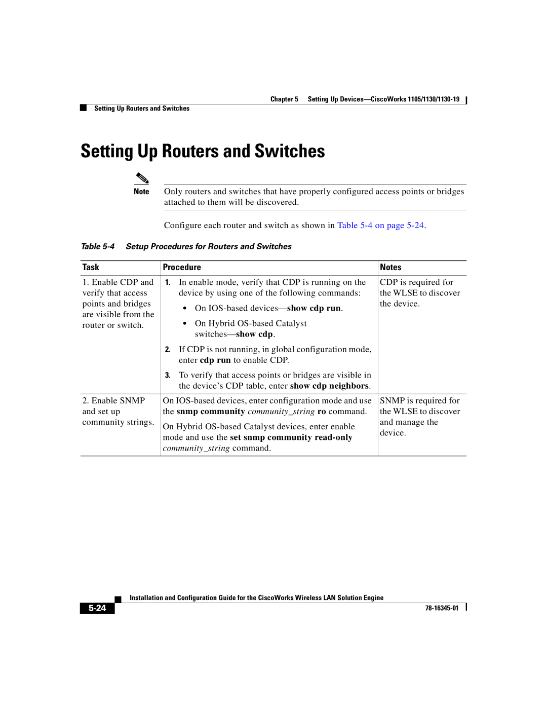 Cisco Systems 2.7 warranty Setting Up Routers and Switches, Task Procedure, Snmp community communitystring ro command 