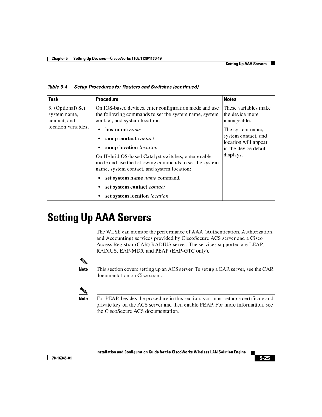 Cisco Systems 2.7 warranty Setting Up AAA Servers, Hostname name, Snmp contact contact, Snmp location location 