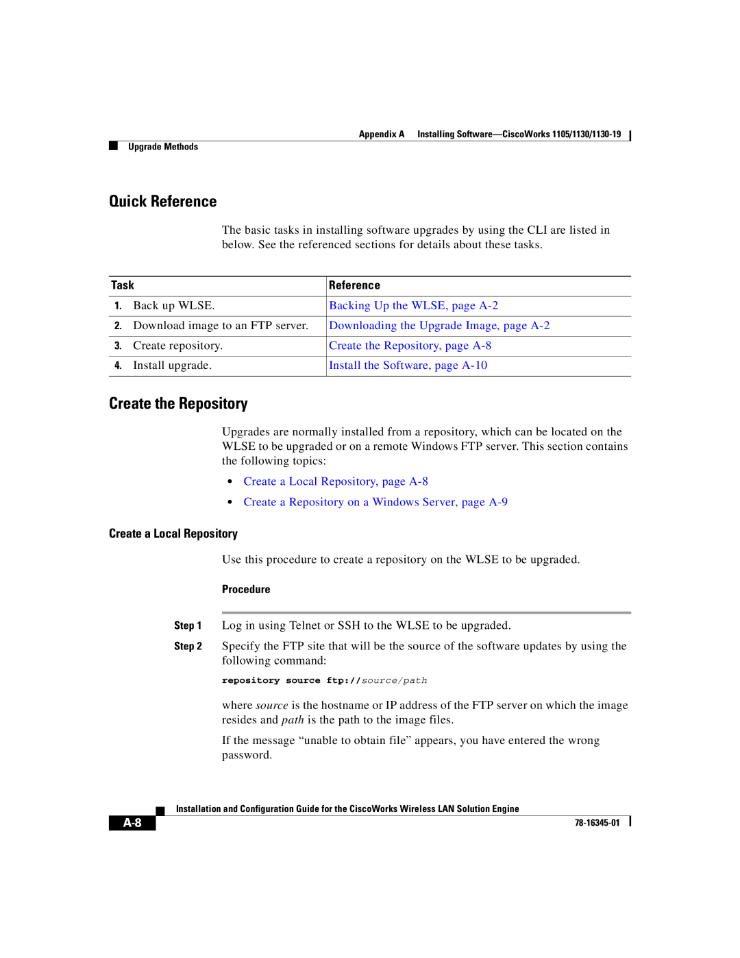 Cisco Systems 2.7 warranty Create the Repository, Create a Local Repository 