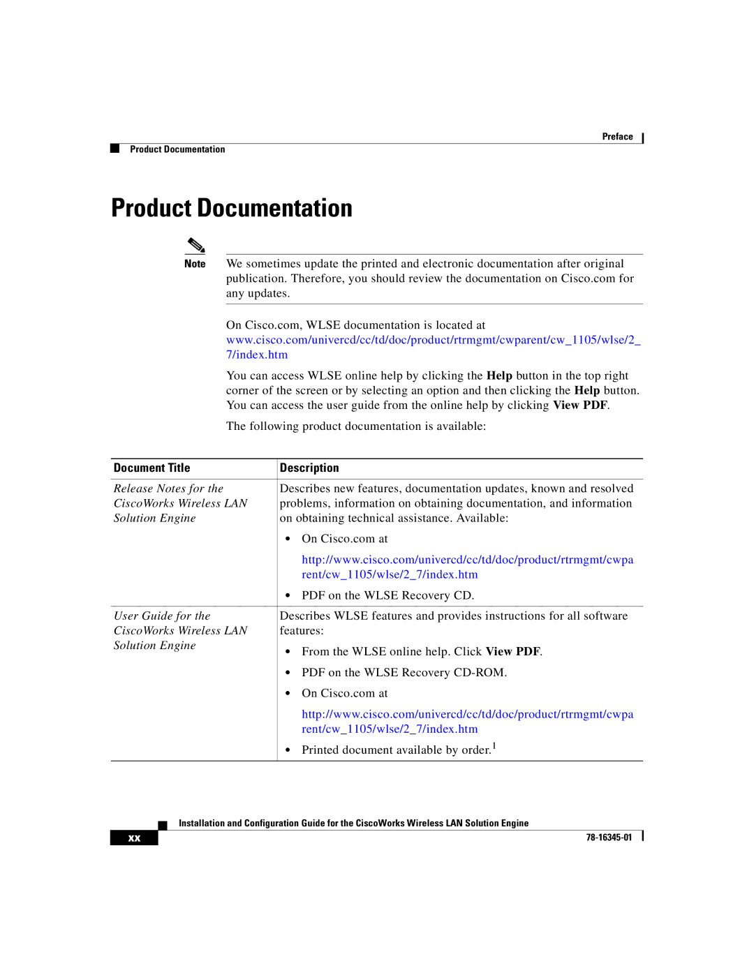 Cisco Systems 2.7 warranty Product Documentation, Document Title Description 