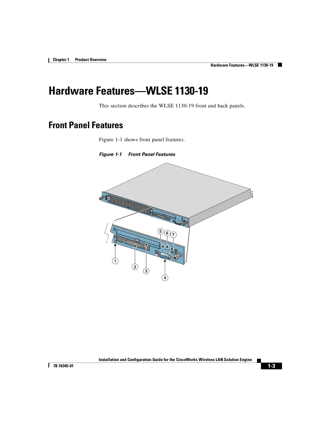 Cisco Systems 2.7 warranty Hardware Features-WLSE1130-19, Front Panel Features 