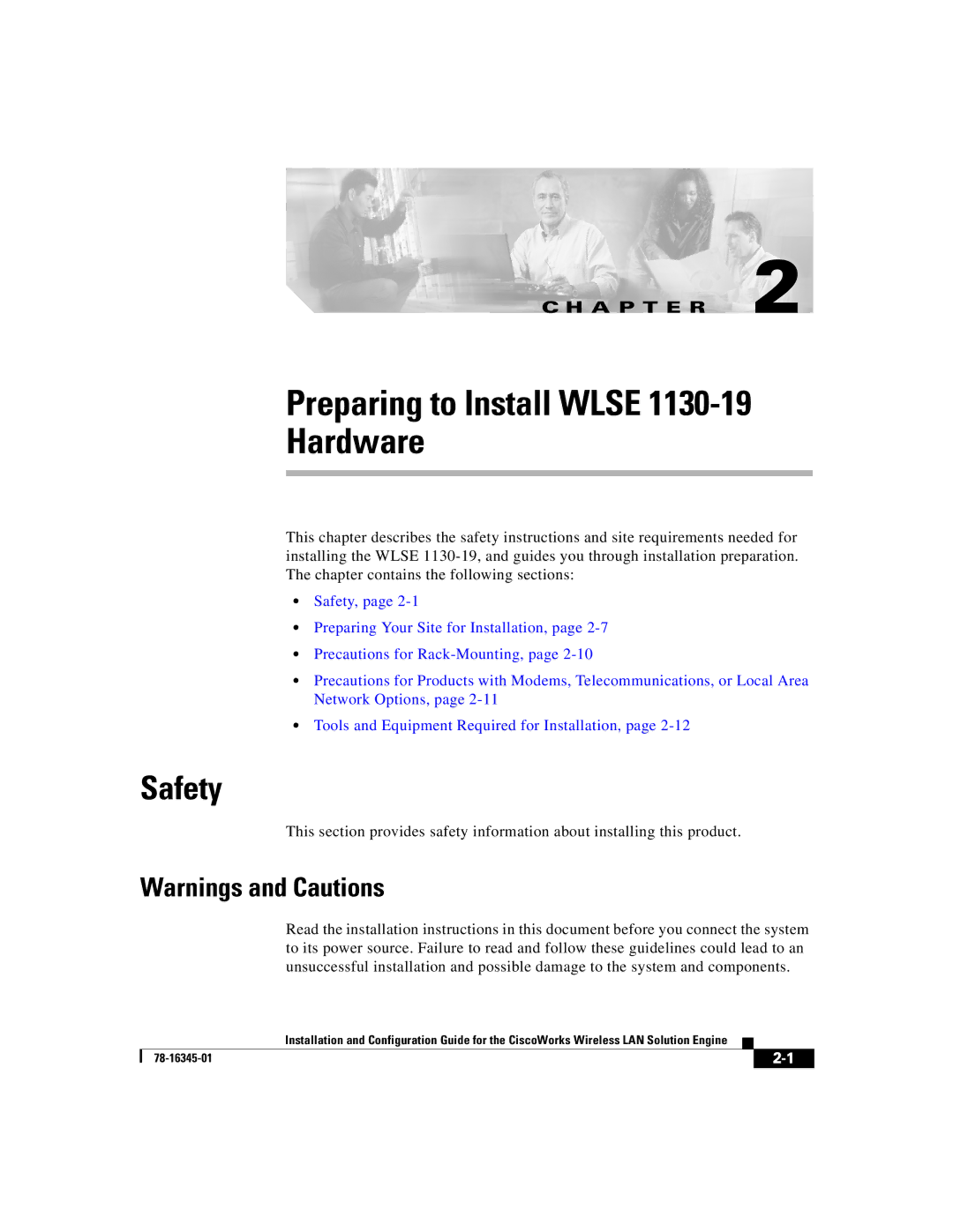 Cisco Systems 2.7 warranty Preparing to Install Wlse Hardware, Safety 