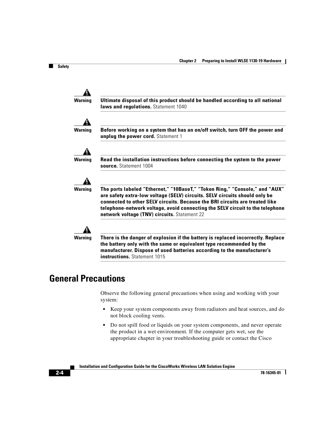 Cisco Systems 2.7 warranty General Precautions 