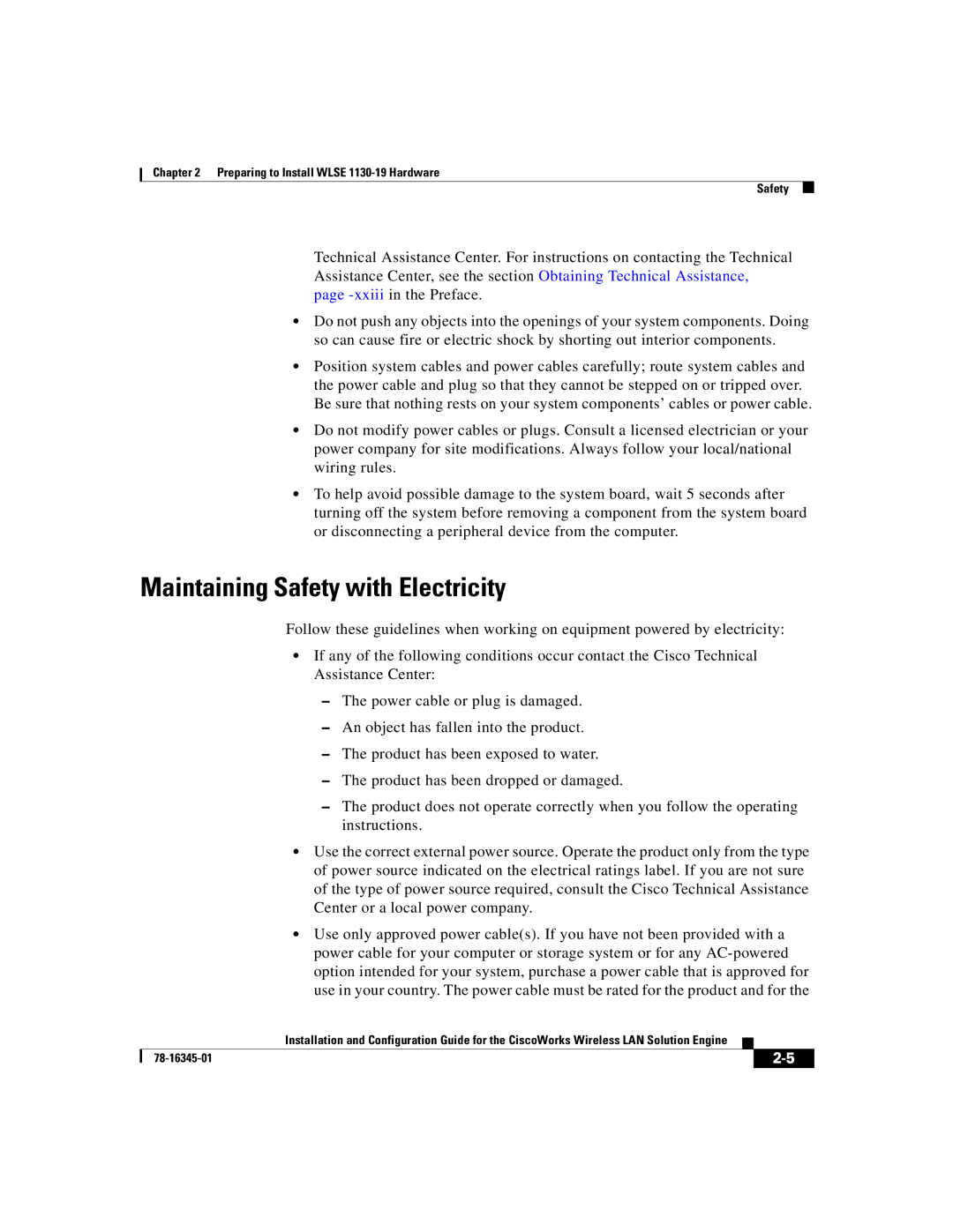 Cisco Systems 2.7 warranty Maintaining Safety with Electricity 