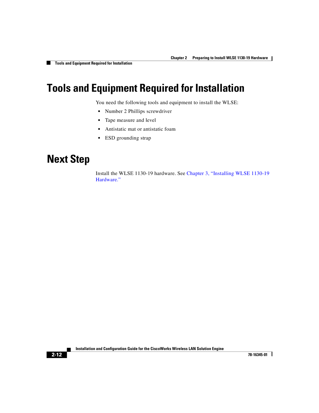 Cisco Systems 2.7 warranty Tools and Equipment Required for Installation, Next Step 