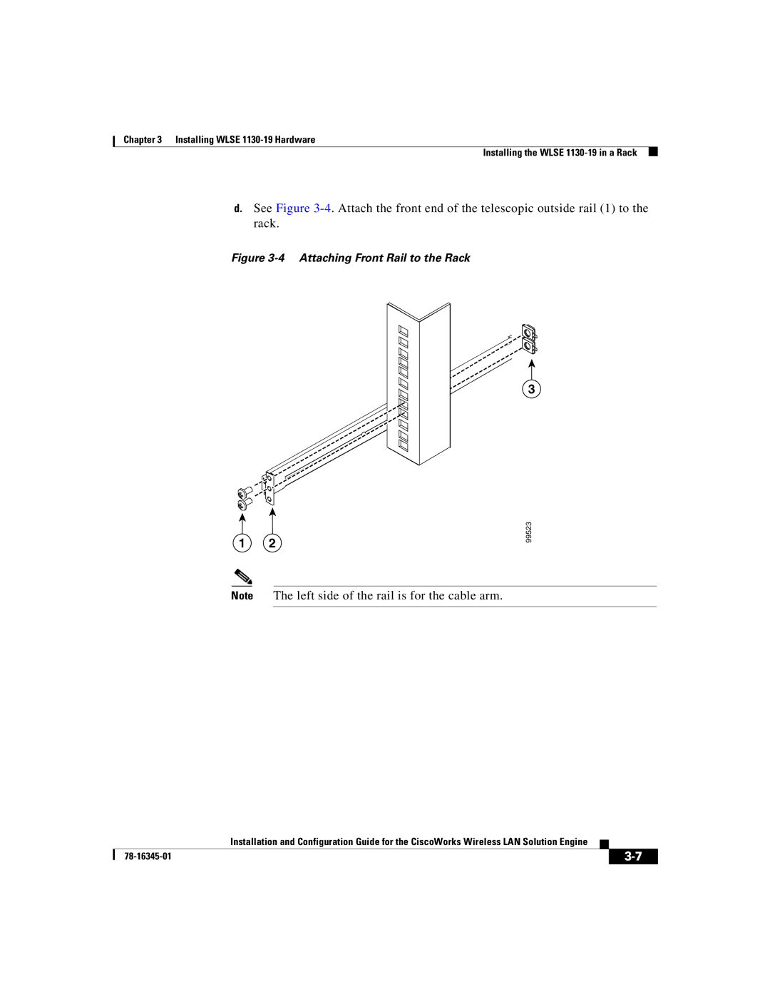 Cisco Systems 2.7 warranty Attaching Front Rail to the Rack 