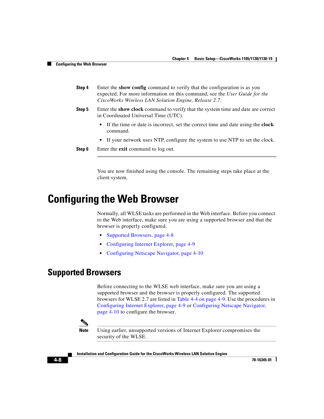 Cisco Systems 2.7 warranty Configuring the Web Browser, Supported Browsers 