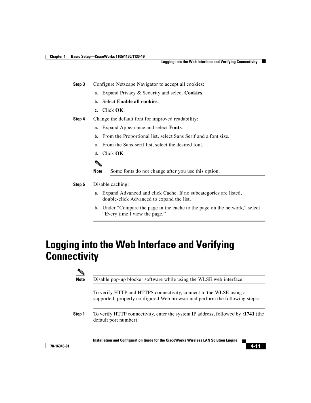 Cisco Systems 2.7 warranty Logging into the Web Interface and Verifying Connectivity, Select Enable all cookies 