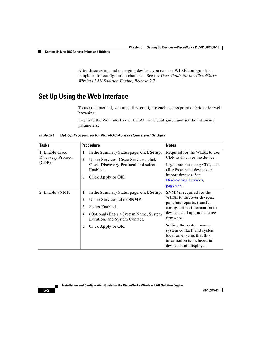 Cisco Systems 2.7 warranty Set Up Using the Web Interface, Tasks Procedure, Cisco Discovery Protocol and select 