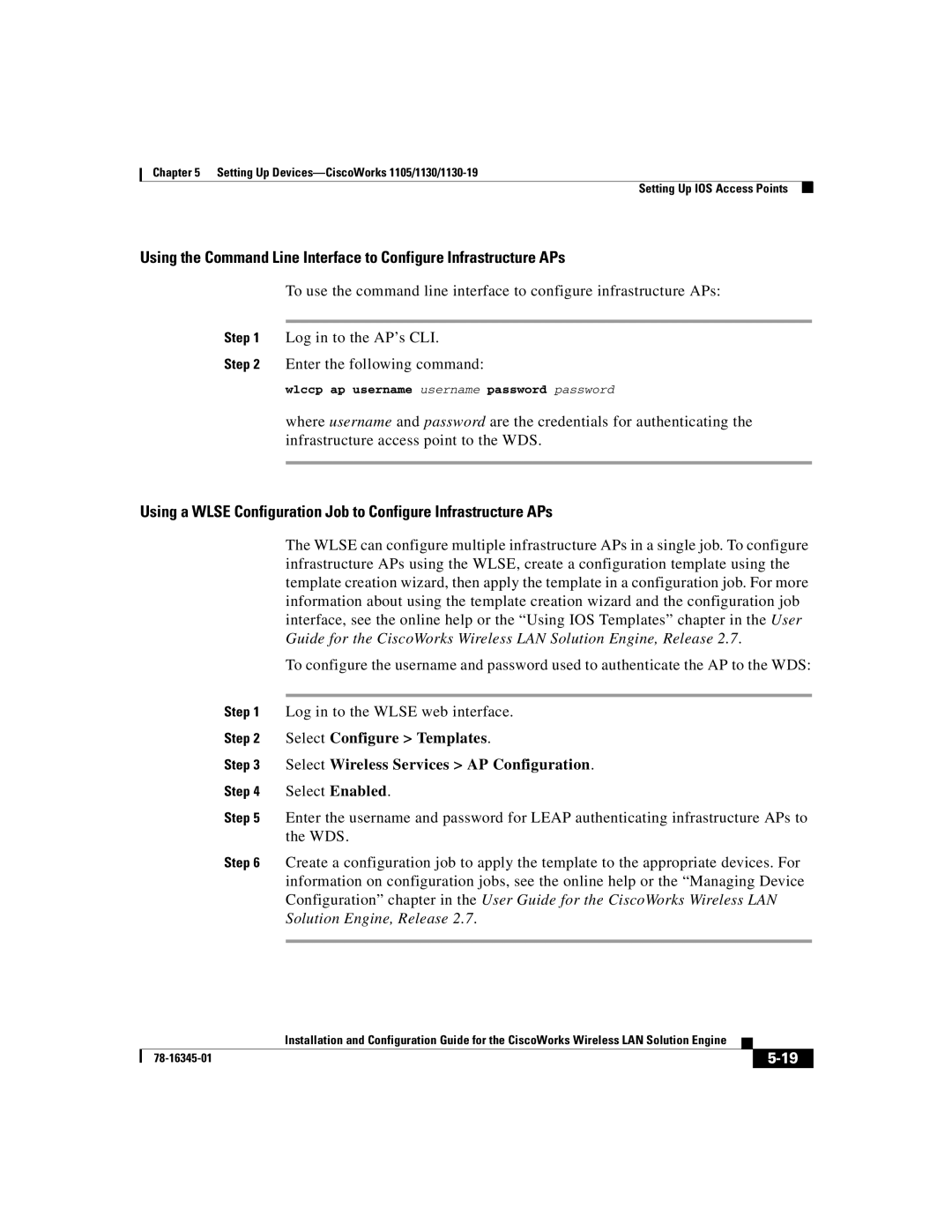 Cisco Systems 2.7 warranty Wlccp ap username username password password 