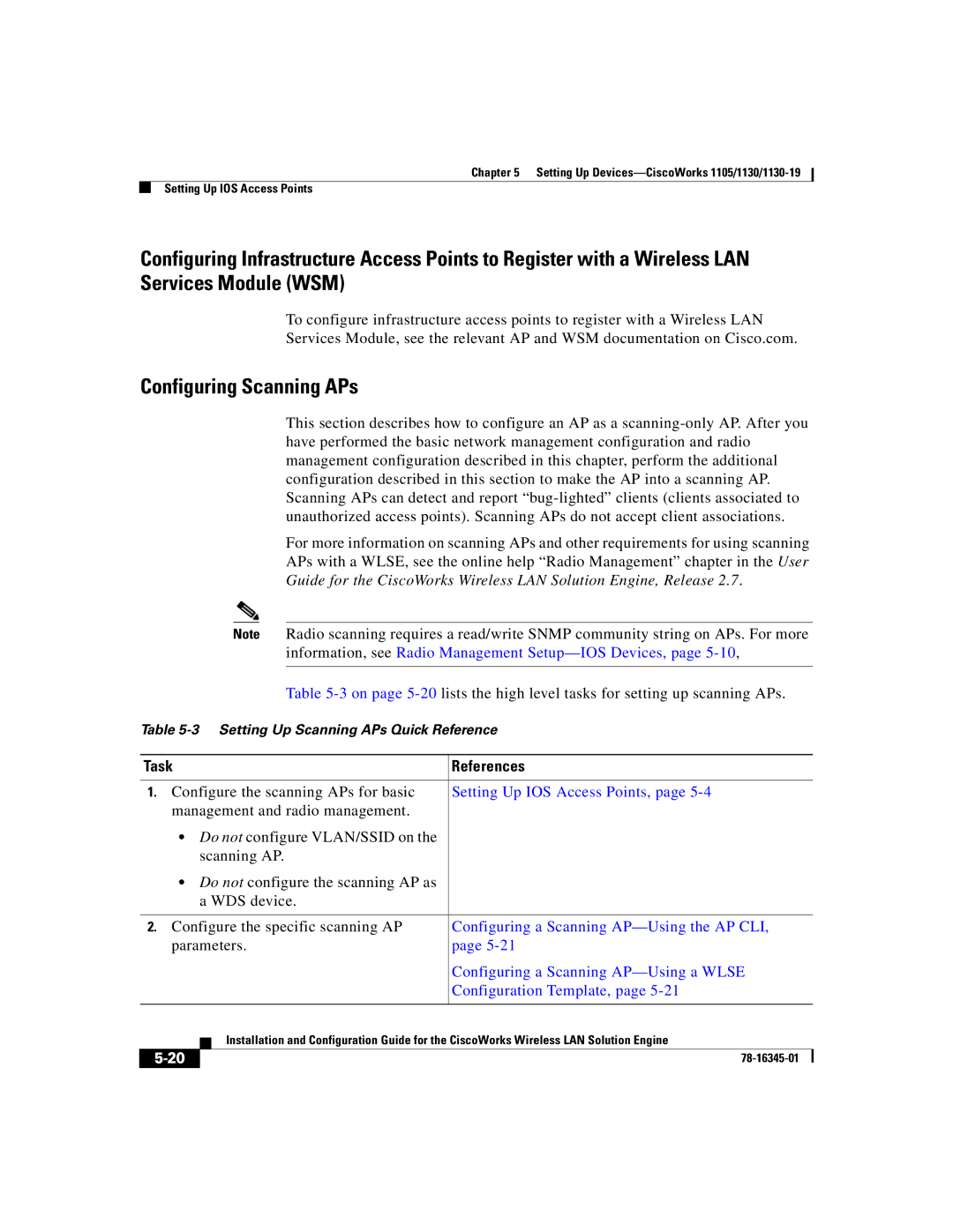 Cisco Systems 2.7 warranty Configuring Scanning APs 