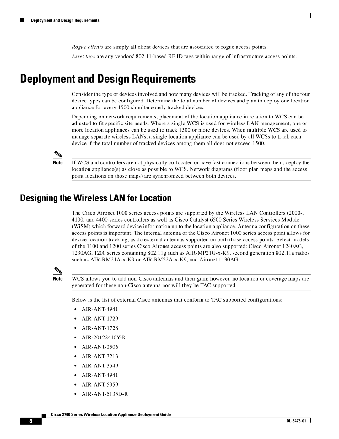 Cisco Systems 2700 manual Deployment and Design Requirements, Designing the Wireless LAN for Location 