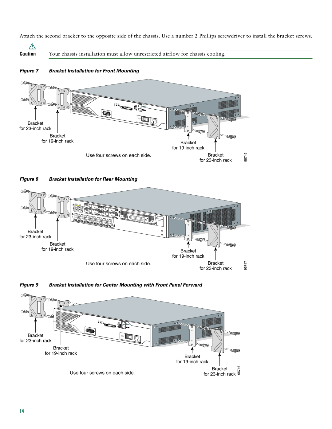 Cisco Systems 2800 manual Bracket Installation for Front Mounting, Bracket Installation for Rear Mounting 