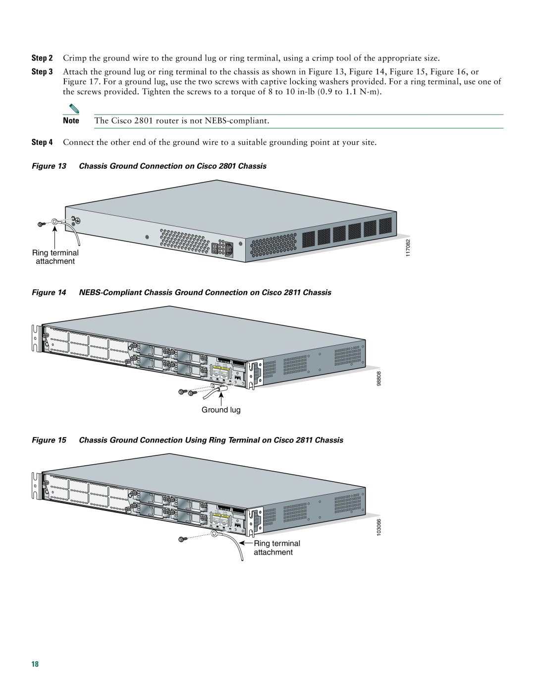 Cisco Systems 2800 manual Note The Cisco 2801 router is not NEBS-compliant 