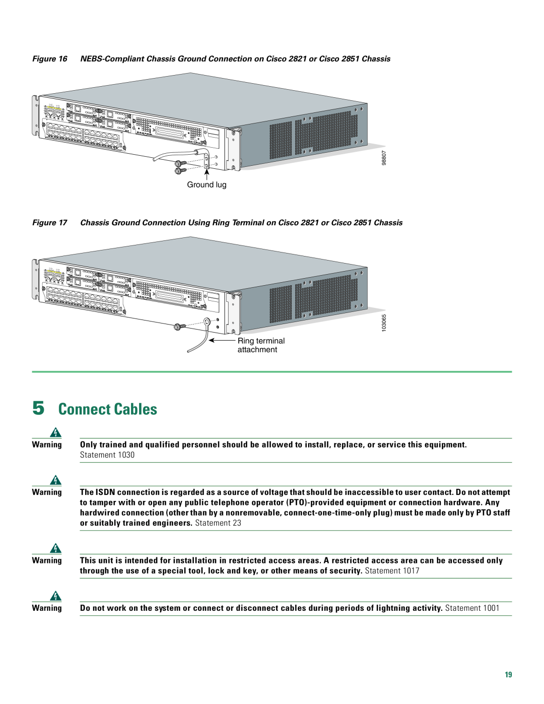 Cisco Systems 2800 manual Connect Cables 